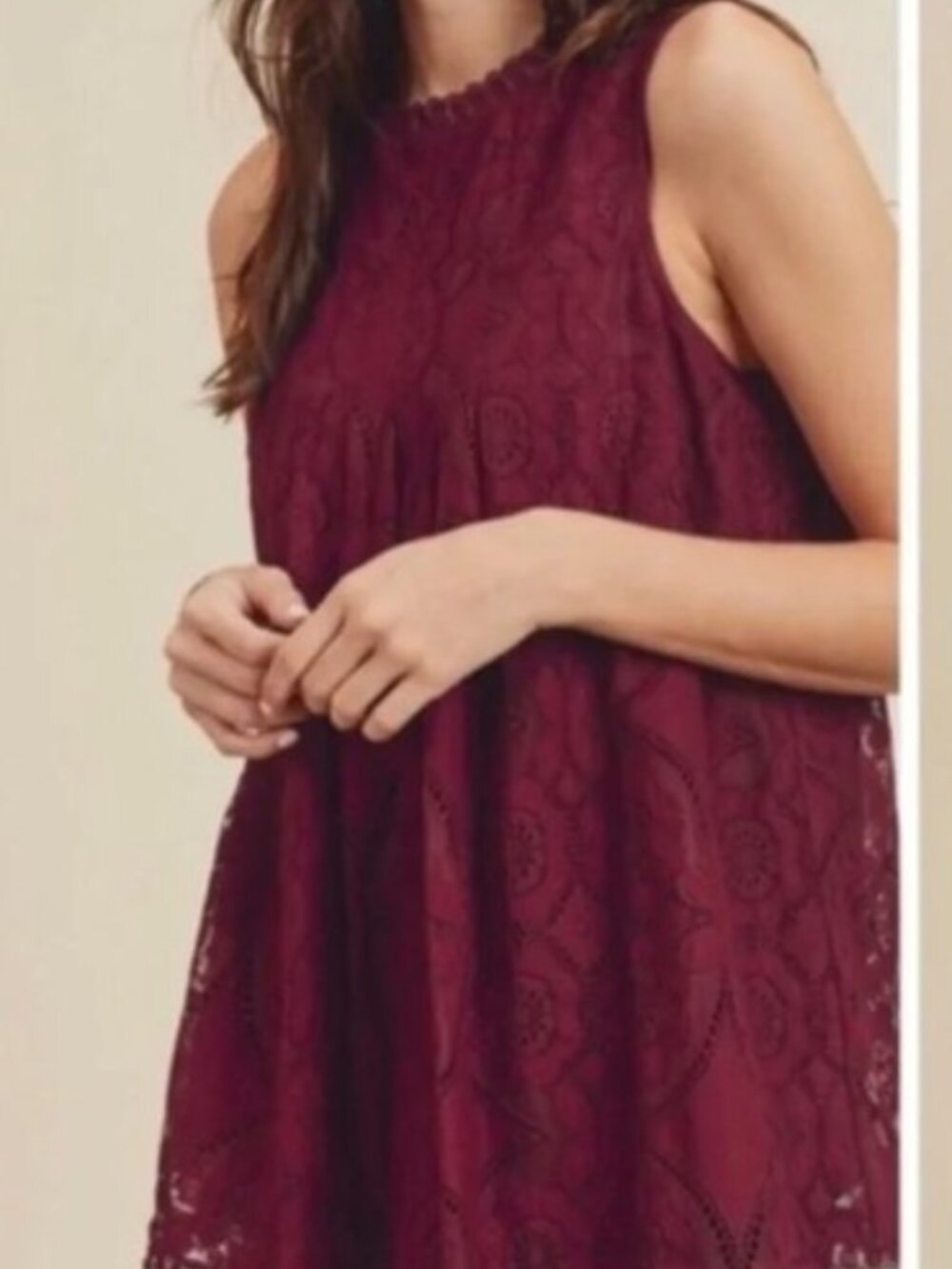 Doe & Rae Burgundy Lace Sleeveless Tank Top | Size Large | Boho Floral Lace |